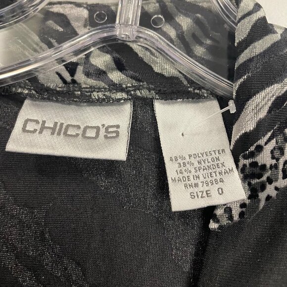 Chico's Velour Animal Print Button Up Top Long Sleeve Black/Multi Small Sheer - Picture 8 of 8